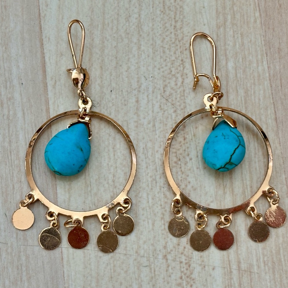Turquoise and Golden Earrings